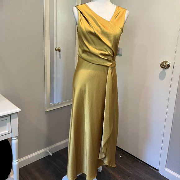 Taylor Dresses & Skirts - NWT Taylor Gold Satin Draped fit and flare dress, Size 8